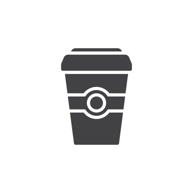 Kahve kağıt Kupası simge vektör, düz işareti, üzerinde beyaz izole katı piktogram dolu. Sembol, logo illüstrasyon. Piksel mükemmel