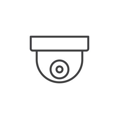 Gözetim dome kamera satırı simgesi, Anahat vektör işareti üzerinde beyaz izole doğrusal stil piktogram. Sembol, logo illüstrasyon. Düzenlenebilir inme. Piksel mükemmel