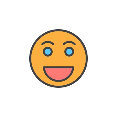 Yüz sırıtarak, mutlu gülümseme emoji anahat simgesini, çizgi vektör işareti, doğrusal renkli sembol dolu. Sembol, logo illüstrasyon. Piksel mükemmel