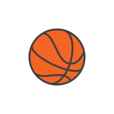 Basketbol topu doldurulmuş anahat satırı simgesi, çizgi vektör işareti, üzerinde beyaz izole doğrusal renkli sembol. Sembol, logo illüstrasyon. Düzenlenebilir inme. Piksel mükemmel