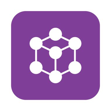 Molekül küp düz simgesini, dolgulu vektör işareti, yuvarlatılmış kare düğmesini üzerinde beyaz izole renkli sembol. Sembol, logo illüstrasyon. Düz tasarım, piksel mükemmel