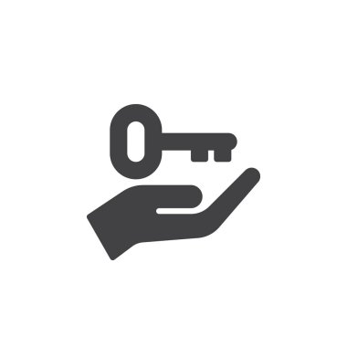 Tutan anahtar simge vektör kadar düz işareti, üzerinde beyaz izole katı piktogram dolu el. Sembol, logo illüstrasyon. Piksel mükemmel