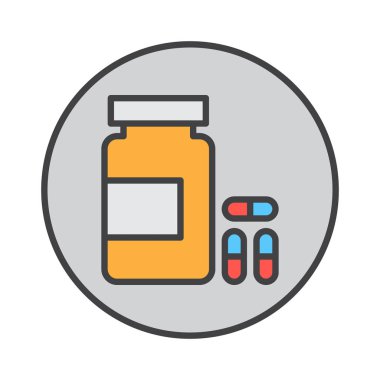 İlaç kutusunun anahat simgesi, renkli vektör işareti, dairesel düz piktogram yuvarlak dolu. Sembol, logo illüstrasyon