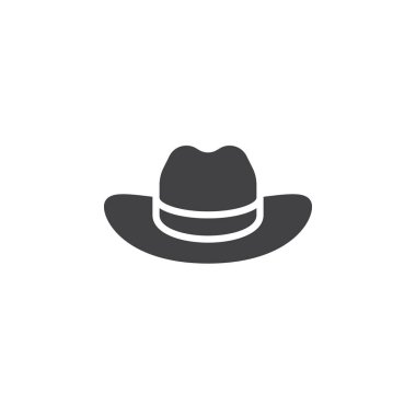 Erkekler kovboy şapkası simge vektör, düz işareti, üzerinde beyaz izole katı piktogram dolu. Sembol, logo illüstrasyon. Piksel mükemmel