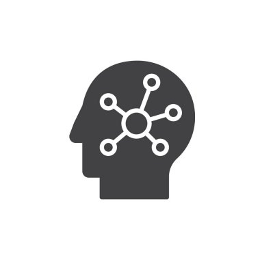 Bir baş simge vektör, dolu düz işareti, üzerinde beyaz izole katı piktogram zihin haritası. Sembol, logo illüstrasyon. Piksel mükemmel