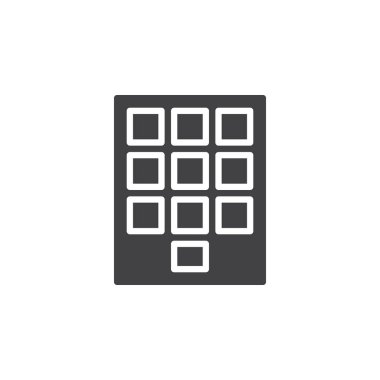 Sayısal tuş takımı simge vektör, düz işareti, üzerinde beyaz izole katı piktogram dolu. Sembol, logo illüstrasyon. Piksel mükemmel