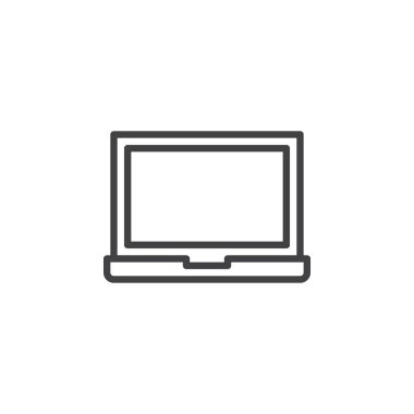 Dizüstü satırı simgesi, Anahat vektör işareti üzerinde beyaz izole doğrusal stil piktogram. Sembol, logo illüstrasyon. Düzenlenebilir inme. Piksel mükemmel