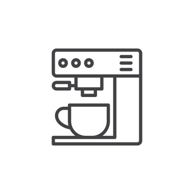 Kahve makinesi satırı simgesi, Anahat vektör işareti üzerinde beyaz izole doğrusal stil piktogram. Sembol, logo illüstrasyon. Düzenlenebilir inme. Piksel mükemmel