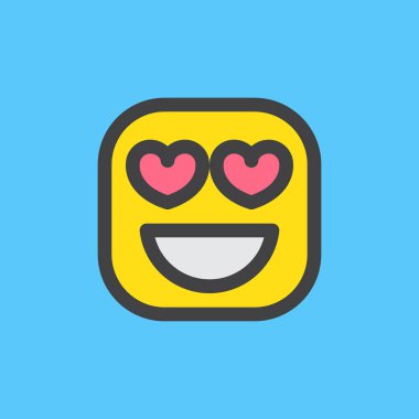 Güler yüz ile kalp gözleri emoji. Doldurulmuş anahat simgesini, renkli vektör ifade