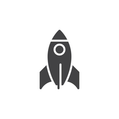 Roket simge vektör, dolu düz işareti, üzerinde beyaz izole katı piktogram. Başlangıç sembolü, logo illüstrasyon. Piksel mükemmel