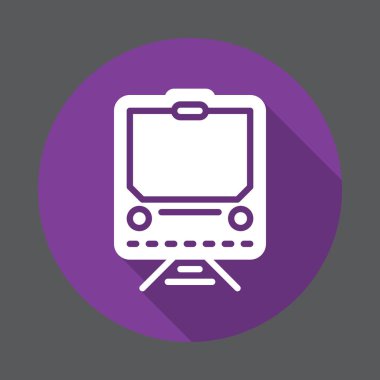 Tren Yassı simgesi. Renkli düğme dairesel vektör uzun gölge efekti ile oturum açın. Düz stil tasarım