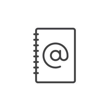 Adres defteri satırı simgesi, vektör işareti, anahat üzerinde beyaz izole doğrusal stil piktogram. Sembol, logo illüstrasyon. Düzenlenebilir inme. Piksel mükemmel