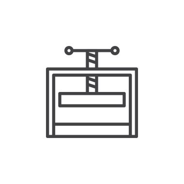 El ile basın makine satırı simgesi, Anahat vektör işareti üzerinde beyaz izole doğrusal stil piktogram. Sembol, logo illüstrasyon. Düzenlenebilir inme. Piksel mükemmel