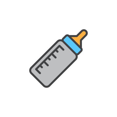 Bebek şişe dolu anahat simgesini, çizgi vektör işareti, doğrusal renkli sembol. Sembol, logo illüstrasyon. Piksel mükemmel