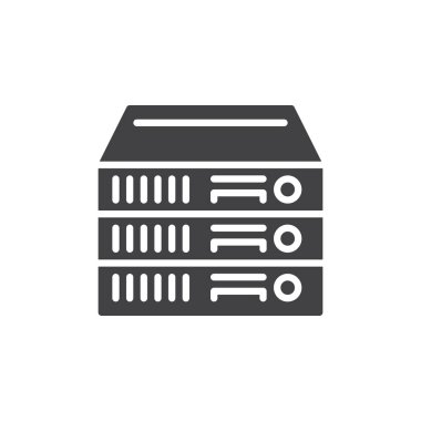 Raf sunucuları simge vektör, dolu düz işareti, üzerinde beyaz izole katı piktogram. Sembol, logo illüstrasyon. Piksel mükemmel