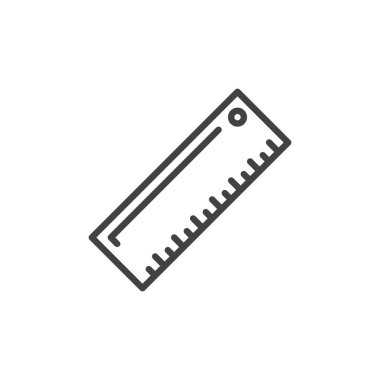 Cetvel anahat simgesini, çizgi vektör işareti, üzerinde beyaz izole doğrusal stil piktogram. Sembol, logo illüstrasyon. Düzenlenebilir inme. Piksel mükemmel