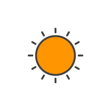 Güneş satırı simgesi, doldurulmuş Anahat vektör işareti, üzerinde beyaz izole doğrusal renkli sembol. Güneşli havalarda sembolü, logo illüstrasyon. Düzenlenebilir inme. Piksel mükemmel