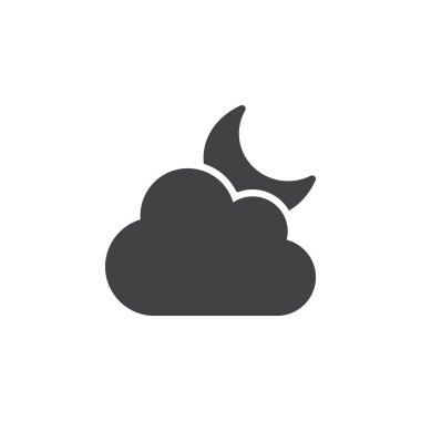 Bulut ve ay simge vektör, dolu düz işareti, üzerinde beyaz izole katı piktogram. Kısmen bulutlu hava sembolü, logo illüstrasyon. Piksel mükemmel