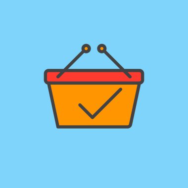Alışveriş sepeti ile onay işareti doldurulmuş anahat simgesini, vektör işareti, renkli resimde ödenen