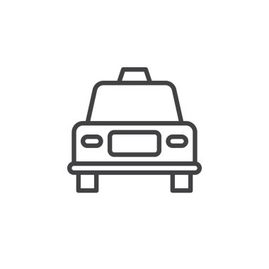 Araba, araç satırı simgesi, Anahat vektör işareti üzerinde beyaz izole doğrusal stil piktogram. Taksi sembolü, logo illüstrasyon. Düzenlenebilir inme. Piksel mükemmel