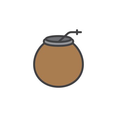 Dostum içecek doldurulmuş anahat simgesini, çizgi vektör işareti, üzerinde beyaz izole doğrusal renkli sembol. Sembol, logo illüstrasyon. Piksel mükemmel