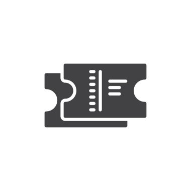 Bilet simge vektör, düz işareti, üzerinde beyaz izole karakter stili piktogram dolu. Sembol, logo illüstrasyon. Piksel mükemmel