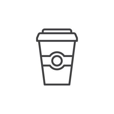 Kahve kağıt Kupası satırı simgesi, Anahat vektör işareti üzerinde beyaz izole doğrusal stil piktogram. Sembol, logo illüstrasyon. Düzenlenebilir inme. Piksel mükemmel