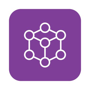 Molekül küp düz çizgi simgesini, doğrusal vektör tabelada renkli kare düğme üzerinde beyaz izole yuvarlanır. Sembol, logo illüstrasyon. Düz tasarım, piksel mükemmel