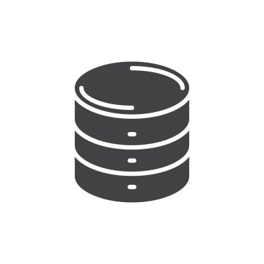 Veritabanı simge vektör, dolu düz işareti, üzerinde beyaz izole katı piktogram. Sembol, logo illüstrasyon. Piksel mükemmel