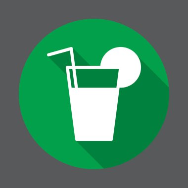 Limonata, taze içki düz simgesi. Renkli düğme dairesel vektör uzun gölge efekti ile oturum açın. Düz stil tasarım