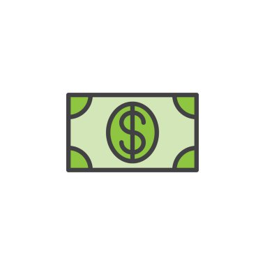 Para, doları banknot satırı simgesi, Anahat vektör işareti, üzerinde beyaz izole doğrusal renkli sembol dolu. Sembol, logo illüstrasyon. Düzenlenebilir inme. Piksel mükemmel