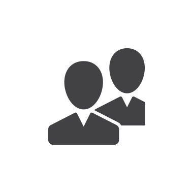 Topluluk, kullanıcılar, arkadaş simge vektör, düz işareti, üzerinde beyaz izole katı piktogram dolu. Sembol, logo illüstrasyon. Piksel mükemmel