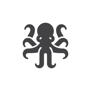 Ahtapot, yumuşakça simge vektör, düz işareti, üzerinde beyaz izole katı piktogram dolu. Sembol, logo illüstrasyon. Piksel mükemmel