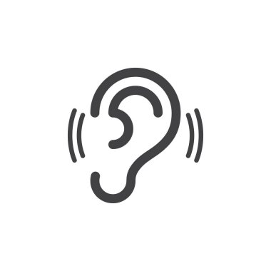 işitme, kulak, simge vektör, düz işareti, üzerinde beyaz izole katı piktogram dolu. Sembol, logo illüstrasyon. Piksel mükemmel