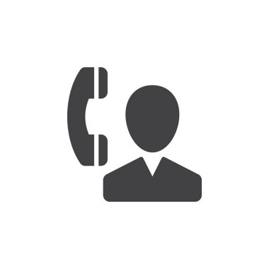 Kullanıcı ve telefon, kişi simgesi vektör, düz işareti, üzerinde beyaz izole katı piktogram dolu. Sembol, logo illüstrasyon. Piksel mükemmel