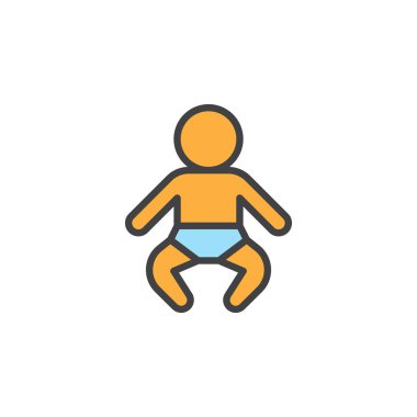 Bebek dolu anahat simgesini, çizgi vektör işareti, doğrusal renkli sembol. Sembol, logo illüstrasyon. Piksel mükemmel