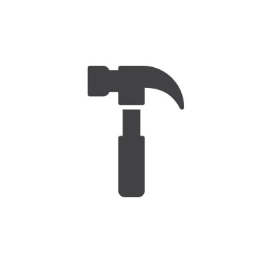 Simge vektör, dolu düz işareti, üzerinde beyaz izole katı piktogram çekiç. Sembol, logo illüstrasyon. Piksel mükemmel