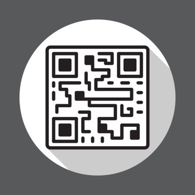 QR kod düz simgesi. Düğme, dairesel vektör uzun gölge efekti ile oturum açın. Düz stil tasarım