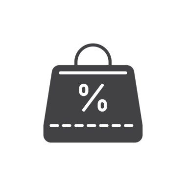 Satış, iskonto simge vektör, düz işareti, üzerinde beyaz izole karakter stili piktogram dolu. Sembol, logo illüstrasyon. Piksel mükemmel