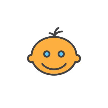 Bebek yüz gülümseyen doldurulmuş anahat simgesini, çizgi vektör işareti, doğrusal renkli sembol. Sembol, logo illüstrasyon. Piksel mükemmel