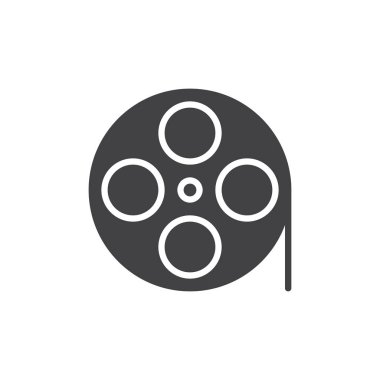 Film reel simge vektör, dolu düz işareti, üzerinde beyaz izole katı piktogram. Sembol, logo illüstrasyon. Piksel mükemmel