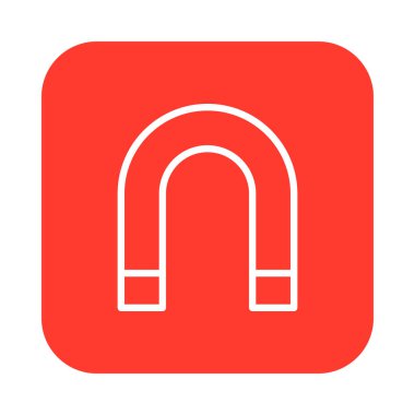 Mıknatıs düz çizgi simgesi, doğrusal vektör tabelada renkli kare düğme üzerinde beyaz izole yuvarlanır. Sembol, logo illüstrasyon. Düz tasarım, piksel mükemmel