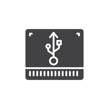 USB hub simge vektör, düz işareti, üzerinde beyaz izole katı piktogram dolu. Sembol, logo illüstrasyon. Piksel mükemmel