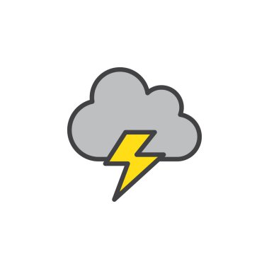 Bulut, yıldırım satırı simgesi, Anahat vektör işareti, üzerinde beyaz izole doğrusal renkli sembol dolu. Sembol, logo illüstrasyon. Düzenlenebilir inme. Piksel mükemmel