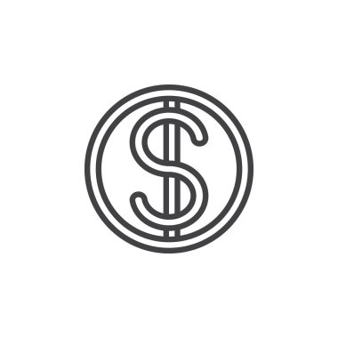 Doları para satırı simgesi, Anahat vektör işareti üzerinde beyaz izole doğrusal stil piktogram. Sembol, logo illüstrasyon. Düzenlenebilir inme. Piksel mükemmel