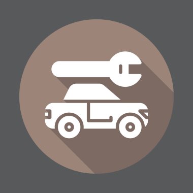 Araba servisi düz simgesi. Renkli düğme dairesel vektör uzun gölge efekti ile oturum açın. Düz stil tasarım