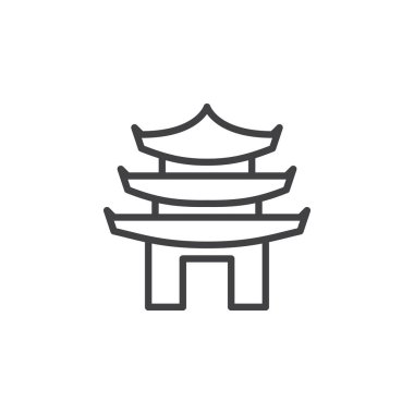 Pagoda satırı simgesi, Anahat vektör işareti üzerinde beyaz izole doğrusal stil piktogram. Sembol, logo illüstrasyon. Düzenlenebilir inme. Piksel mükemmel