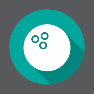 Bowling topu düz simgesi. Renkli düğme dairesel vektör uzun gölge efekti ile oturum açın. Düz stil tasarım