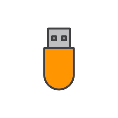 USB stick doldurulmuş anahat simgesini, vektör işareti, renkli resimde 