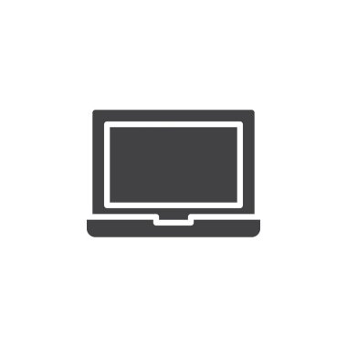 Dizüstü simge vektör, düz işareti, üzerinde beyaz izole katı piktogram dolu. Sembol, logo illüstrasyon. Piksel mükemmel